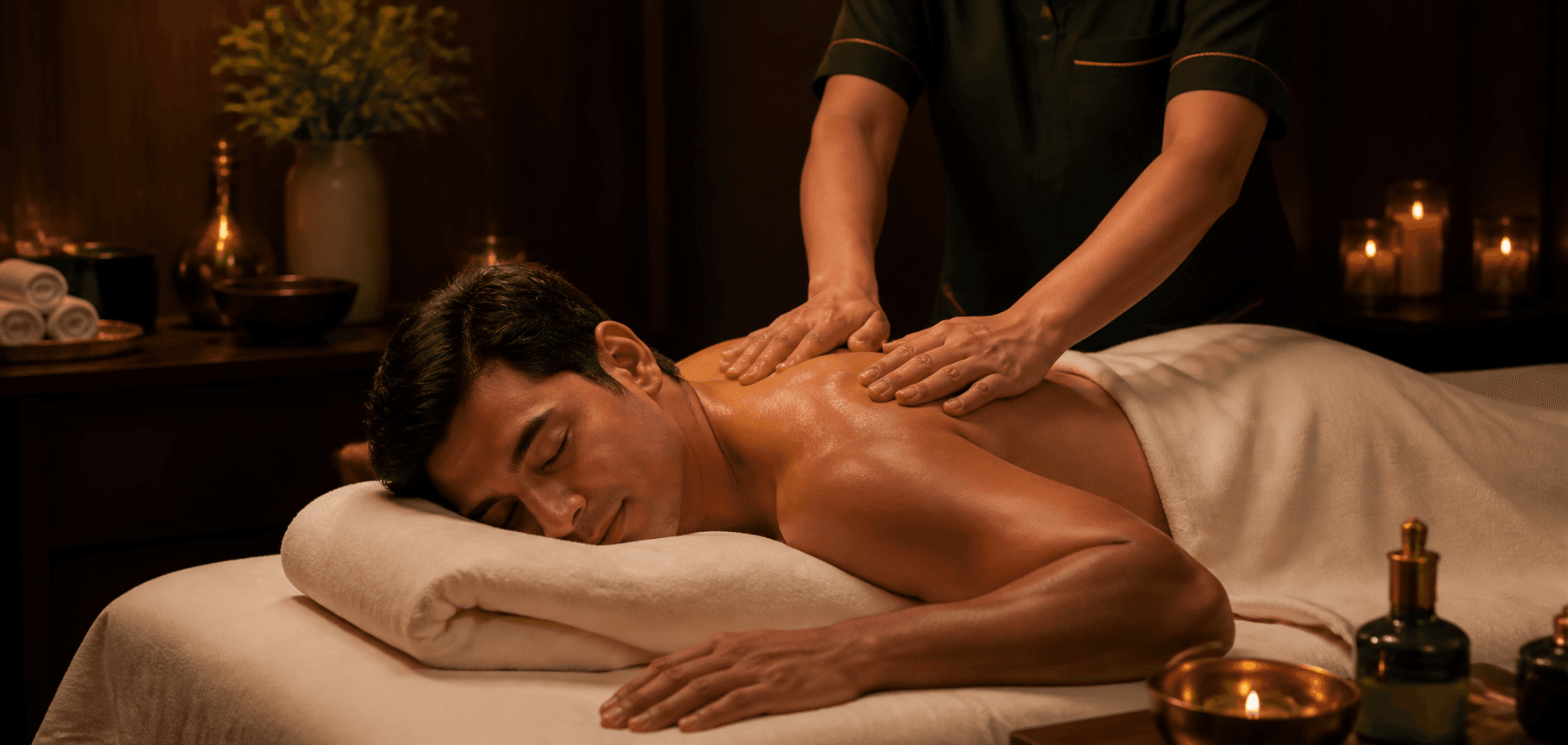 A guest enjoying a warm, tailored massage ritual at DJ Spa